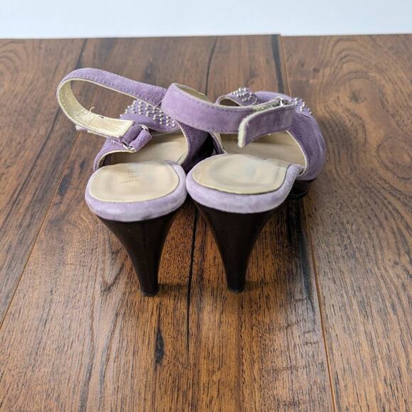 Aquatalia Purple Suede Studded Peep Toe 8 - Picture 5 of 6